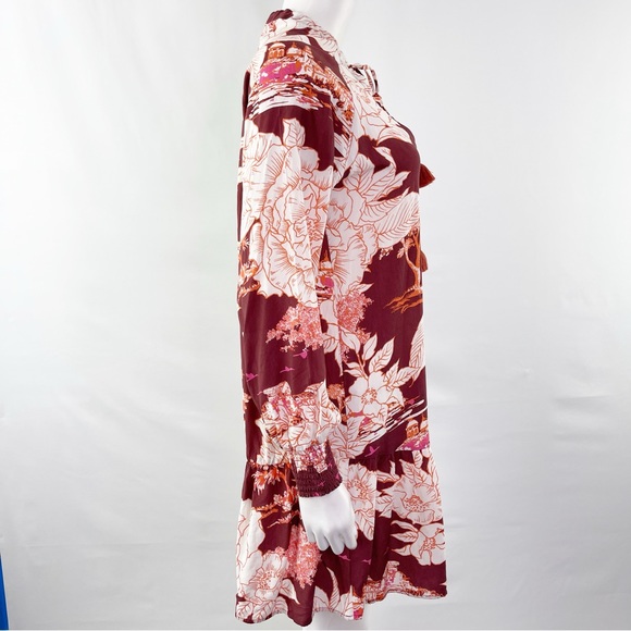 Maaji Maroon WONDERLAND DREAMS Long Sleeve Asian Motif Floral Tunic Dress Size M - Picture 8 of 12